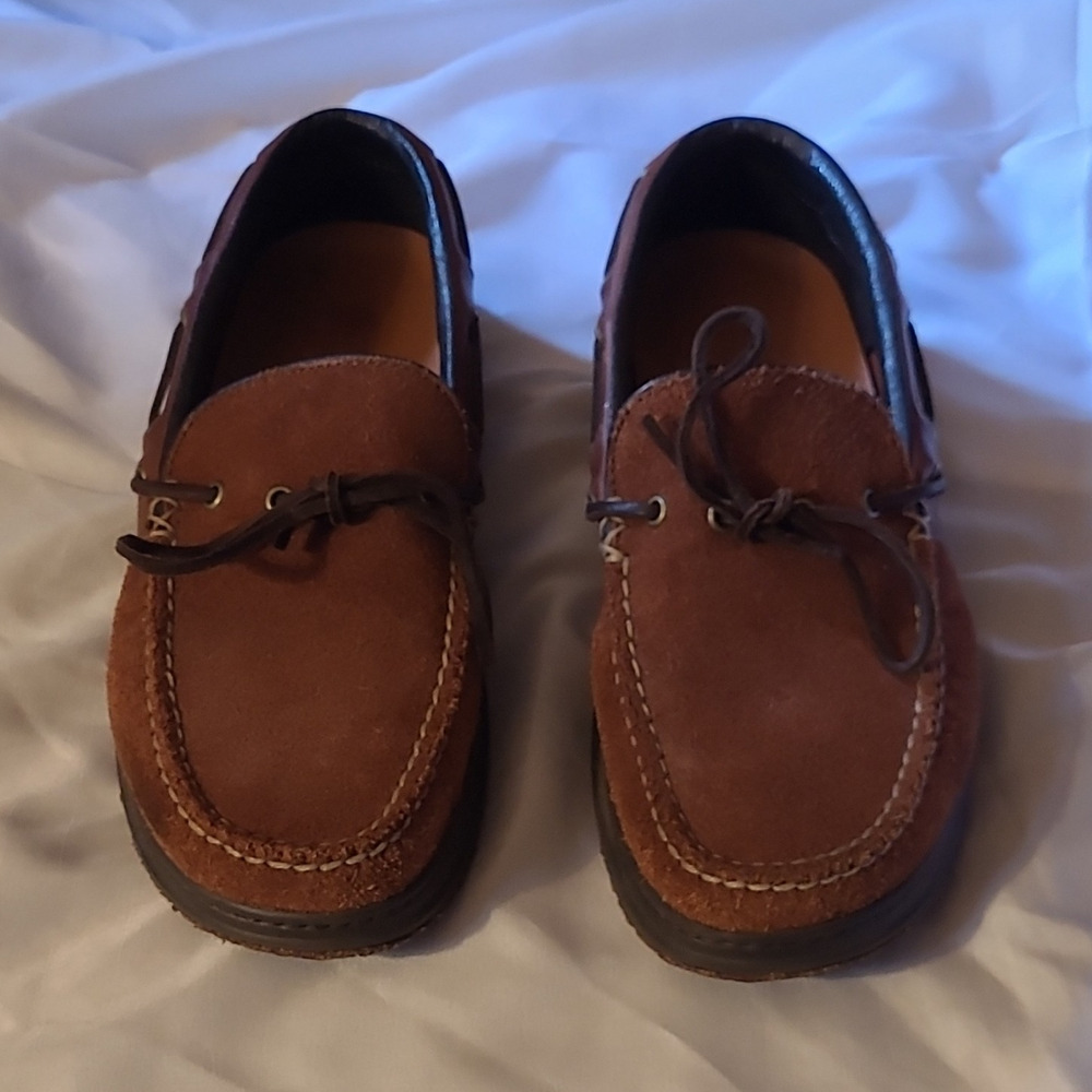 Acorn US 10.5 Men’s Brown Suede Lace-Up Moccasin Shoes Round Toe Logo
